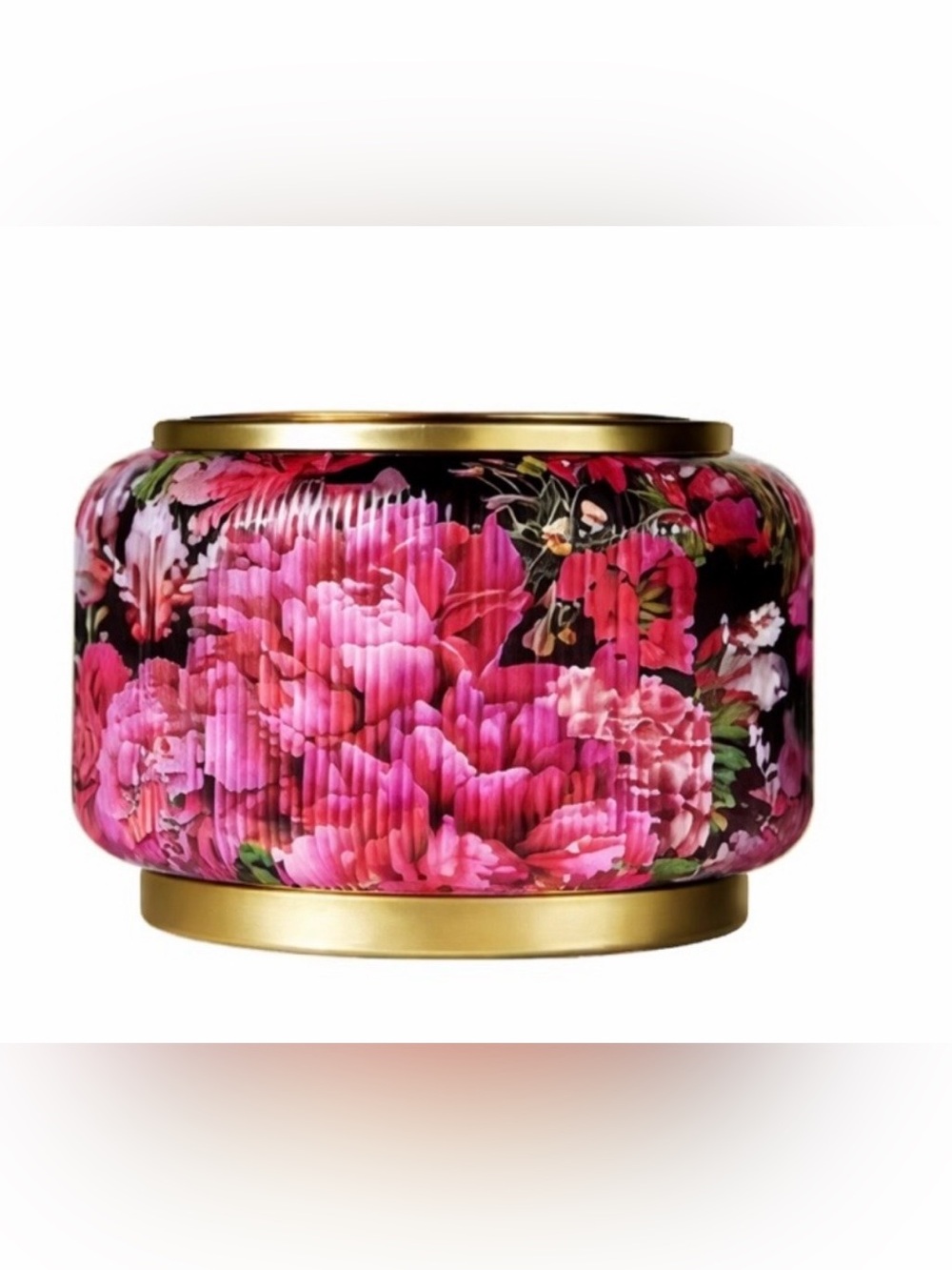 Bath & Body Works Floral Glass Candle Holder in Red and Pink with Gold Trim
